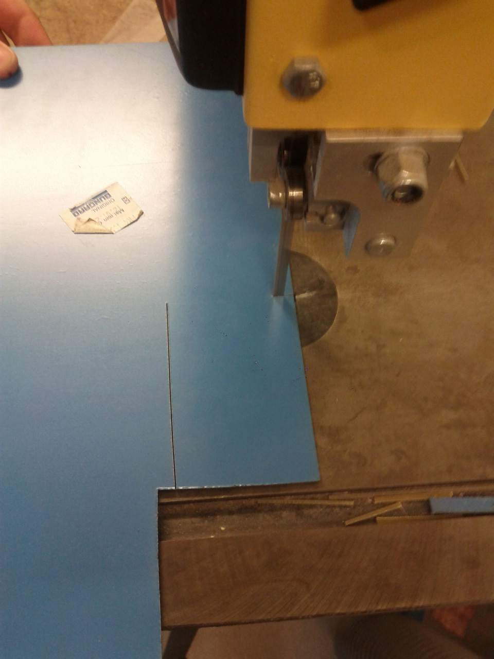 Cutting out the PCB with a band saw