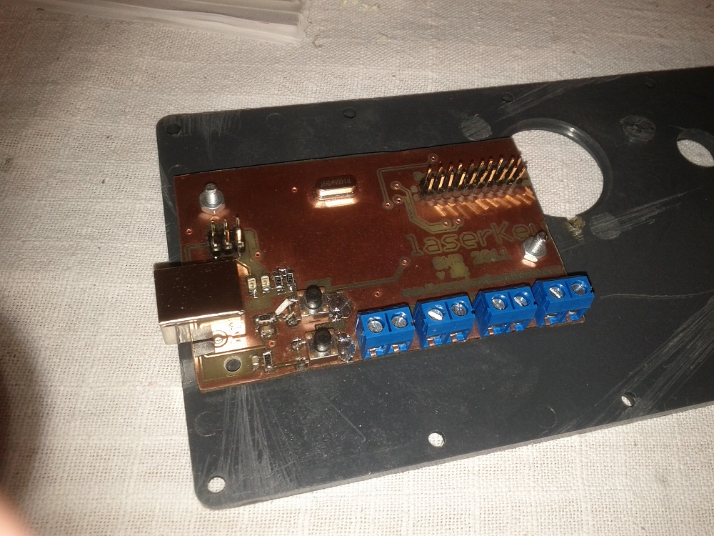 LaserKey board mounted on the bottom plate inside the box