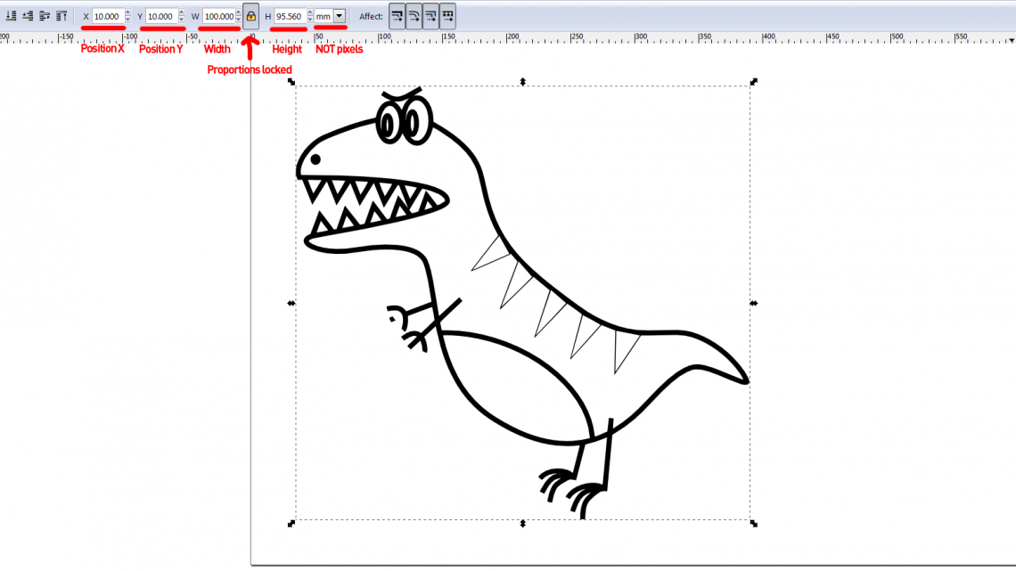 Scaling and positioning our dinosaur