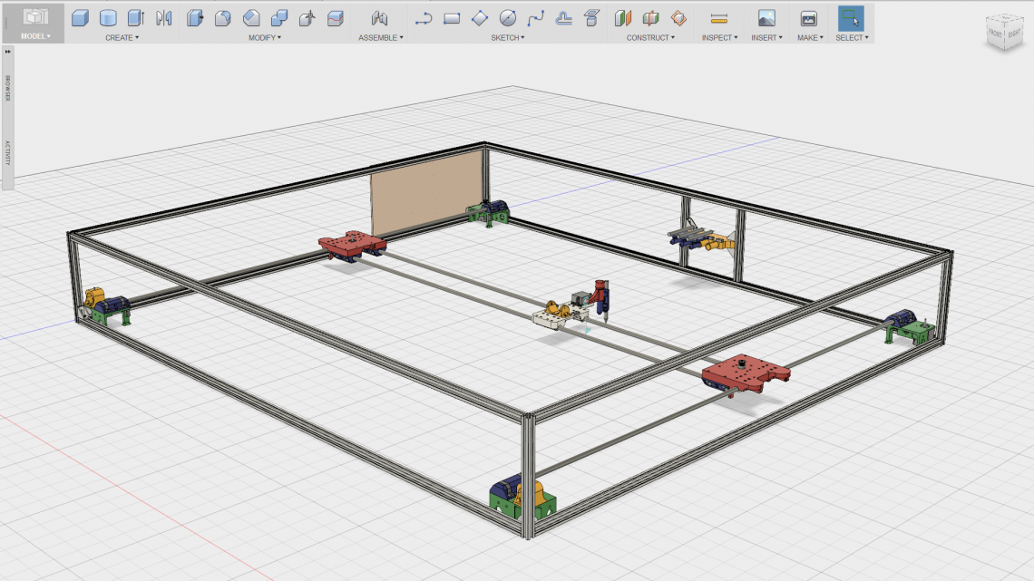 A screenshot of the CAD model of the plotter we made for Trondheim Maker Faire 2014