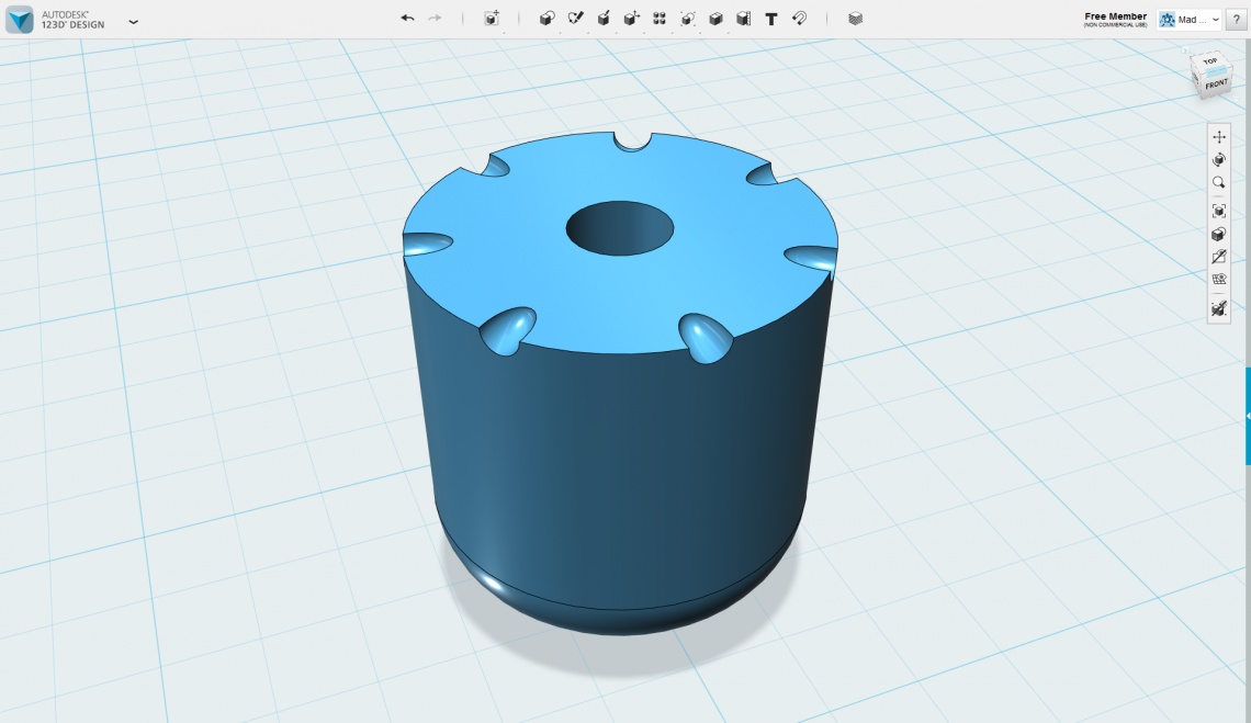 The pattern tool used to evenly distribute the seven ellipsoidal cutouts along the edge of the cylinder