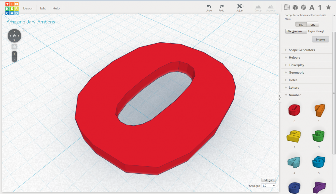 This 0-digit shape is a good example of the low poly-count with just 18 faces around the outside.