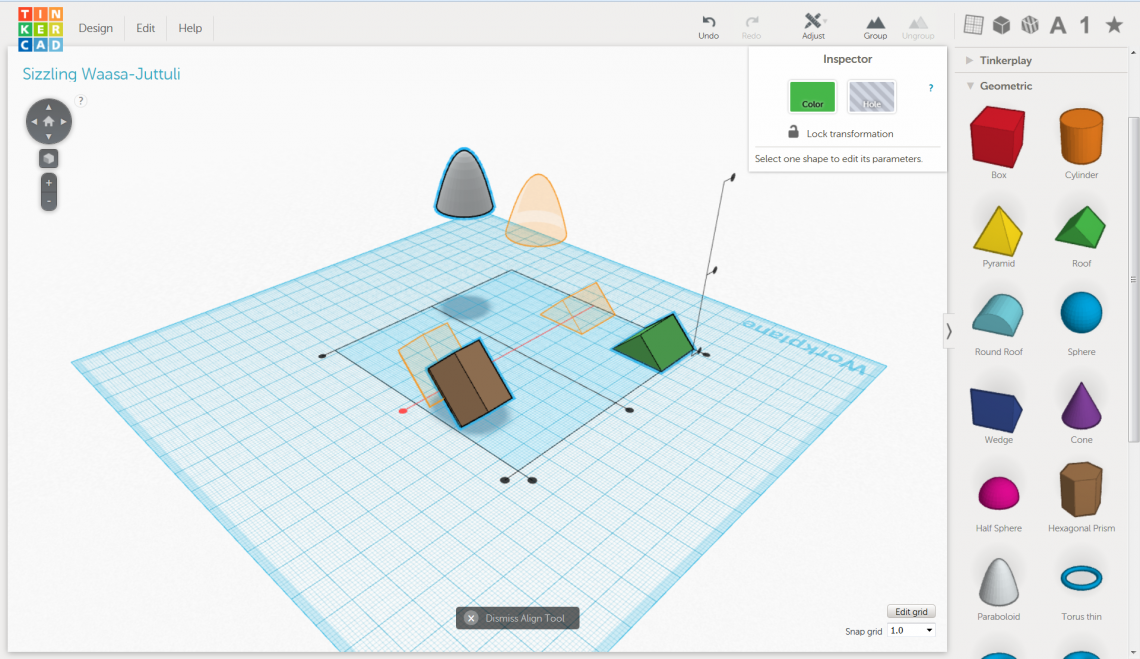 Aligning 3 objects along a common centerline. The orange transparent objects are the preview.