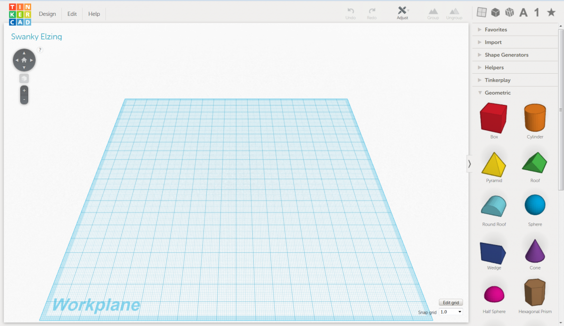 The default view of Tinkercad