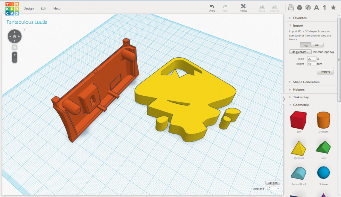 Import of an .stl (orange) and an .svg (yellow)