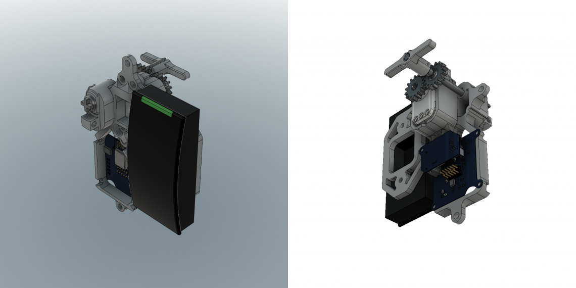 The card reader (left) and the custom PCB (right)