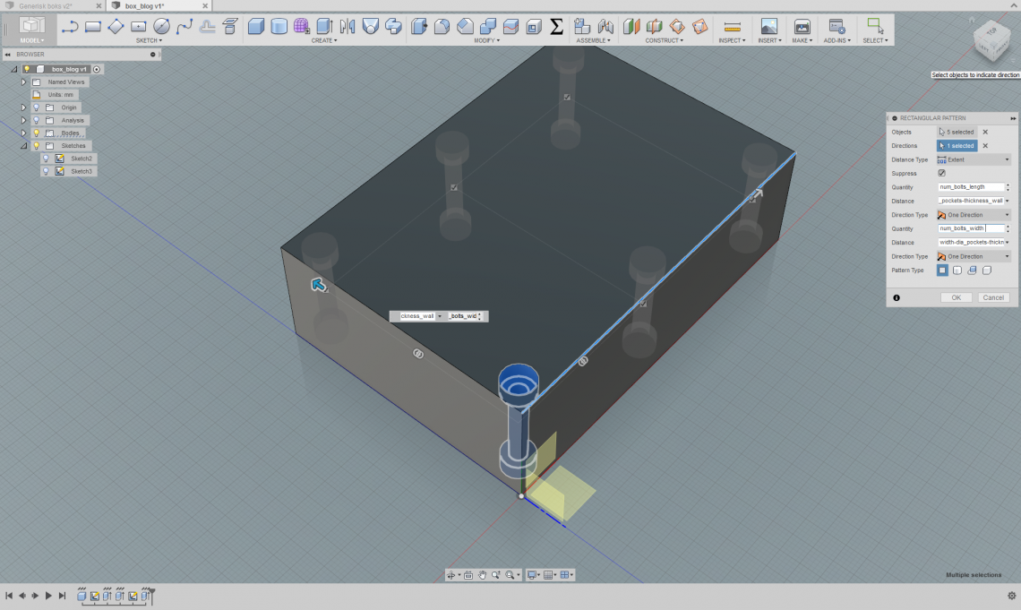 The rectangular pattern tool