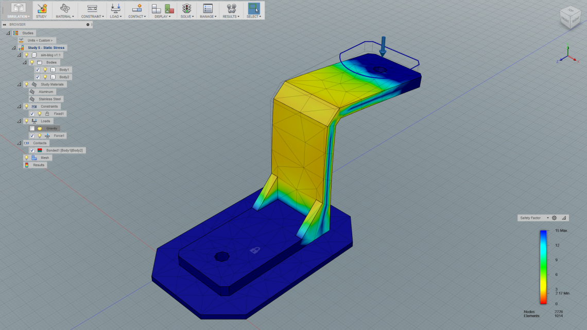 The initial result view showing a safety factor of 2.17 (see below).