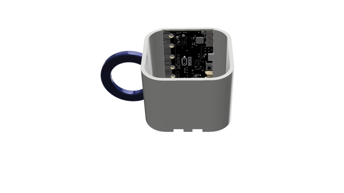 The fitting of the micro:bit on the inside of the mug